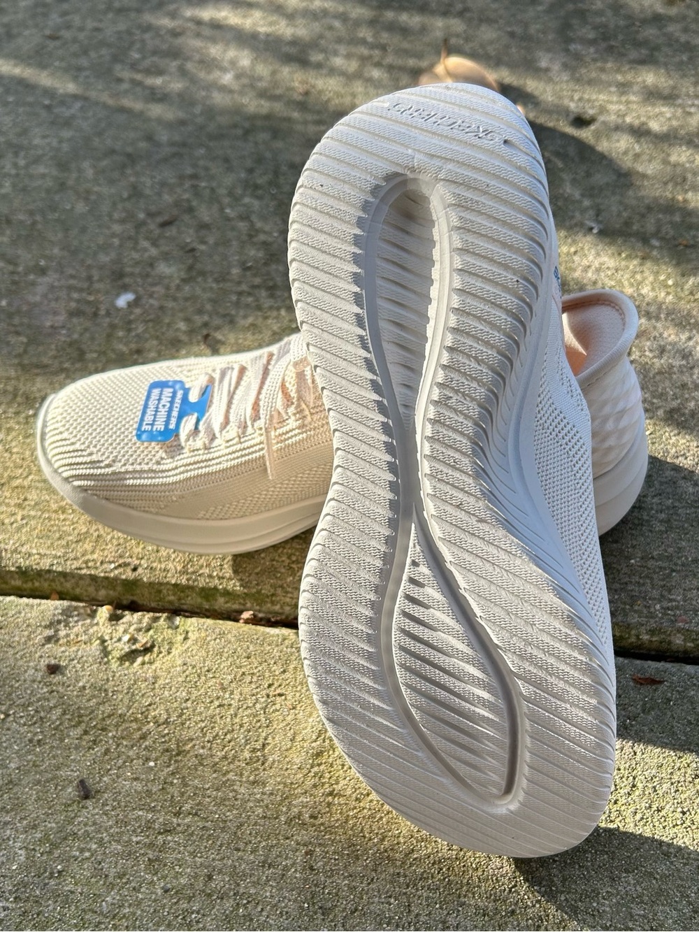 Skechers Women’s Light Beige Knit Lace-Up Slip-On Sneakers - Picture 5 of 5